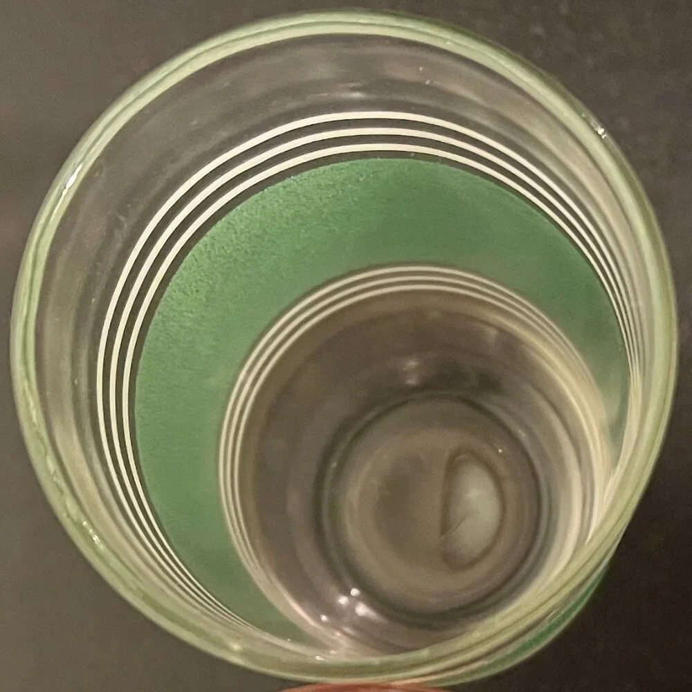 Vtg Hazel Atlas MCM Red Green Stripe Juice Glasses Set of 2 Frosted 8oz Tumbler
